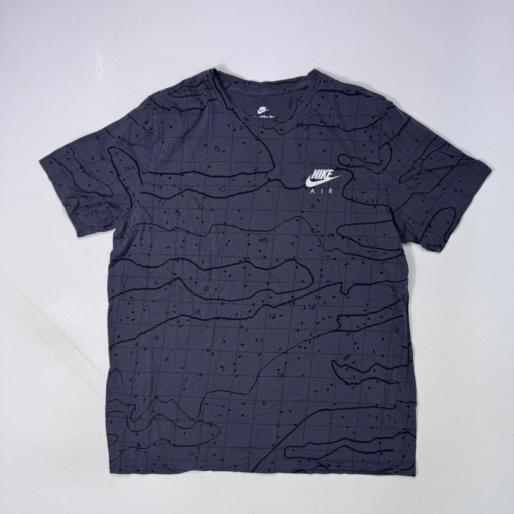 Nike Air Mens Large Black Topographic Map Print Short Sleeve Cotton T-Shirt Logo